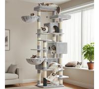 Hey-brother Arbre à Chat XXL, Arbre pour Chats Multi-Niveaux de 188 cm de Haut, équipé de 2 Grandes Plateformes, 3 Trous, 2 Paniers, des Colonnes de Sisal pour Griffer, Gris 0EMPJ035-MW