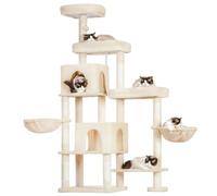 Hey-brother Arbre à Chat XXL pour Grands Chats, 180 cm de Haut, Stable, élargi à Droite, avec 3 Plateformes Confortables, 3 Grandes niches et 2 paniers pour Chat, Beige EMPJ038M