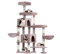 Hey-brother Arbre à Chat XXL pour Grands Chats, 180 cm de Haut, Stable, élargi à Droite, avec 3 Plateformes Confortables, 3 Grandes niches et 2 paniers pour Chat, Beige Brun EMPJ038MU