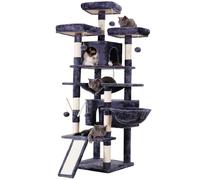 Hey-brother Arbre à Chat XXL, Tour de Jeux pour Chats avec Hamac 180 cm de Haut, Meuble pour Chats d’Intérieur avec Griffoirs, Panier à Chat, 3 Plateformes et 2 Niches, Gris fumé 0EMPJ034G