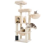 Hey-brother Grand arbre à chat XXL pour Maine, 168 cm, pour grands chats, avec hamac surdimensionné, poteaux en sisal (φ11 cm) et peigne, 2 plateformes, grotte, panier, beige EMPJ01M