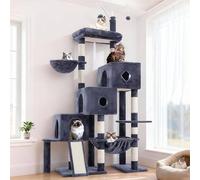 Hey-brother Kratzbaum, Stufiger Katzenbaum für Großkatze, mit 3 Katzenbetten, großer Hängematte, liegefläche und Sisalkratzbrett - großes internes Katzenmöbel, 160 cm Hoch, Rauchgrau EMPJ081G