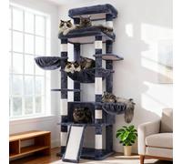 Hey-brother Maine Coon MPJ080G Arbre à chat avec plateforme extra large et panier, 2 hamacs confortables, griffoir pour chats d'intérieur adultes, 182,1 cm, gris fumé