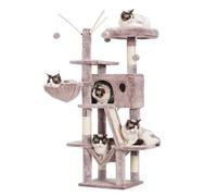Hey-brother Muchroom MPJ019-SMU Arbre à chat de 134,6 cm pour chat d'intérieur, maison à chat avec lit plateforme rembourré, balles jouet, grand niche confortable, hamacs et griffoirs en sisal
