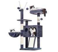 Hey-brother Petit Arbre à Chat, Stable, 105 cm, avec Jouets Amovibles, Grotte, 1 Plateforme, 1 Panier pour Chat, Plateau à griffer en sisal et Boule en Peluche, Convient aux Chatons, Gris fumé