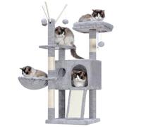 Hey-brother Petit Arbre à Chat Stable avec Jouets Amovibles, MPJ008SW | 105 cm, avec Jouets Amovibles, Grotte, Plateforme, Panier, Plateau à griffer en sisal, Convient aux Chatons, Gris Clair