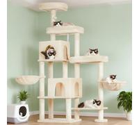 Hey-brother Tour d'arbre à chat avec partie étendue, larges plateformes, niches confortables, hamacs, colonnes en sisal et balle pour chat d'intérieur, 177,8 cm, beige MPJ038M