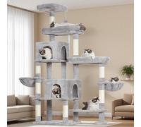 Hey-brother Tour d'arbre à chat, griffoirs avec partie étendue, larges plateformes, niches confortables, hamacs, colonnes en sisal et balle pour chats d'intérieur, 177,8 cm, gris clair MPJ038W