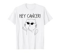 Hey Cancer F Chat Amusant Doigt d'honneur T-Shirt, Homme, Blanc, S