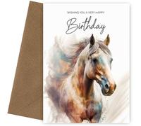 Hey Chimp Carte d'anniversaire cheval majestueux pour femmes et filles de tous âges ! Carte d'anniversaire pour maman, fille, épouse du 16e au 60e anniversaire, cheval marron, carte d'anniversaire