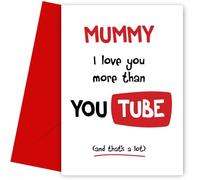 Hey Chimp Carte d'anniversaire pour maman - I Love You More Than YouTube - Carte d'anniversaire amusante pour maman de la part de sa fille ou de son fils - Dites Happy Bday Mummy, Mommy, Mam