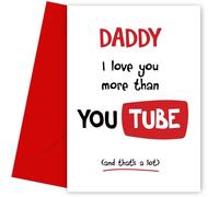 Hey Chimp Carte d'anniversaire pour papa - I Love You More Than YouTube - Carte d'anniversaire amusante pour papa de la part de sa fille ou de son fils - Dites Happy Bday Daddy ou Dad