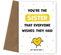 Hey Chimp Jolies cartes d'anniversaire pour sœur de la part de frère et sœur - You're the Sister Everyone Wishes they Had - Carte d'anniversaire pour grande ou petite sœur (But You're Mine)