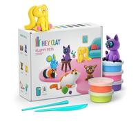 Hey Clay Animaux poilus - Pâte à modeler 15 pots - Artisanat pour enfants de 3 ans ou plus - Cadeau d'anniversaire pour garçons et filles avec 6 figurines - Argile séchée à l'air