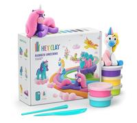 Hey Clay - Coffret Licornes Arc-en-Ciel : pâte à Modeler autodurcissante colorée pour Enfants, avec 15 Pots, Outils et appli ludique - dès 3 Ans