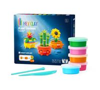 HEY CLAY Les Plantes Amies - Kit de Pâte à Modeler Autodurcissante Enfants (15 Pots) | Application 3D Incluse | Activité Manuelle et Loisir Créatif | Cadeau DIY Filles et Garçons Dès 8 Ans
