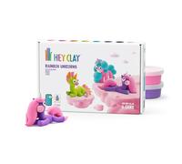 Hey Clay Licornes arc-en-ciel (lumineux, nuageux, brillant) - Coloré pour enfants - Argile séchée à l'air libre 6 canettes et instructions interactives amusantes (français non garanti)