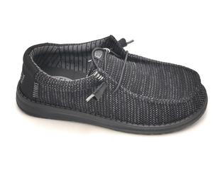Hey Dude Wally Stretch Sox 41898 Chaussure Attachée Tissu Noir Fond Caoutchouc C
