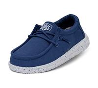 Hey Dude Wally Youth Slub Canvas MOC Toe Shoes, True Blue, 33 EU