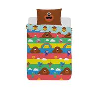Hey Duggee JR1-HEY-STR-12 Parure de lit avec housse de couette et taie d'oreiller à rayures pour enfants, crèches, chambre d'enfant