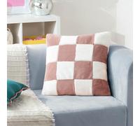 Heya Home Cozee Coussin Garni en Fausse Fourrure Polyester à Carreaux