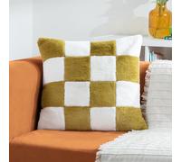 Heya Home Cozee Coussin Garni en Fausse Fourrure Polyester à Carreaux