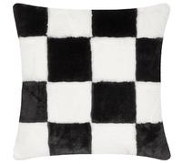 Heya Home Cozee Housse de Coussin en Fausse Fourrure à Carreaux Noir