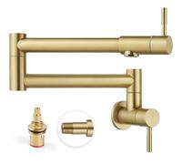 Heyalan Robinet de remplissage de casserole doré brossé pliable extensible à montage mural pour cuisine, restaurant, évier en acier inoxydable SUS304 avec bras pivotant à double joint unique trou