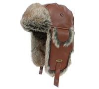 HEYANN Bonnet d'aviateur russe pour homme et femme en cuir de mouton synthétique - Bonnet Trapper d'hiver Ushanka chaud avec cache-oreilles unisexe, Marron SM, L