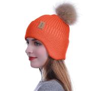 HEYANN Bonnet d'hiver tricoté à cache-oreilles, unisexe, bonnet d'hiver chaud en tricot coupe-vent pour femme, chapeau parapluie pour la marche, la course à pied, Orange, Taille unique