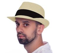 HEYANN Chapeau de Paille Homme Fedora Chapeau de Paille Panama pour Homme et Femme en Trilby Fedora Chapeau Panama avec Ruban en Tissu Roll Up Chapeau d'été (Beige, XL)