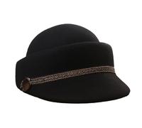 HEYANN Chapeau en feutre de laine pour femme, chapeau équestre vintage Fedora élégant à bord court, chapeau haut de gamme décoratif, casquette derby, chapeaux d'église, 56-58 cm, Noir , M
