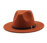 HEYANN Chapeau Fedora classique à large bord avec boucle de ceinture en feutre unisexe Trilby pour homme et femme, Caramel, L