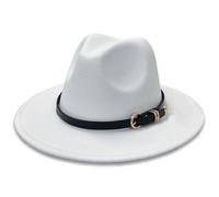 HEYANN Chapeau Fedora classique pour femme et homme, avec large bord, avec boucle de ceinture, en feutre, unisexe, chapeau trilby, chapeau panamá, chapeau de jazz pour femme et homme, blanc, L