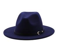 HEYANN Chapeau Fedora Classique pour Homme et Femme avec Large Bord avec Boucle de Ceinture en Feutre Unisexe Chapeau Trilby Homme Panama Chapeau Jazz Chapeau pour Homme et Femme (Bleu Marine, M)