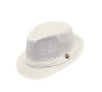 HEYANN Chapeau Fedora d'été unisexe, chapeau Fedora en maille pour homme à bord court, chapeau de soleil Trilby Panama, chapeau de soleil pliable pour homme et femme, 58 cm, blanc, Taille unique