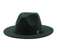 HEYANN Chapeau Fedora en feutre de laine à larges bords classique pour homme et femme Chapeau Jazz Panama Fedora rétro pour messieurs avec boucle de ceinture pour fête à la plage, vert militaire, M