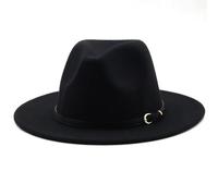 Heyann Chapeau Fedora Femme Homme Classique avec bord large avec boucle de ceinture en feutre Unisexe Chapeau Trilby Homme Chapeau Panama Jazz pour Femme Homme, Noir , M