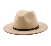 Heyann Chapeau Fedora Femme Homme Classique avec bord large avec boucle de ceinture en feutre Unisexe Chapeau Trilby Homme Chapeau Panama Jazz pour Femme Homme, beige, L