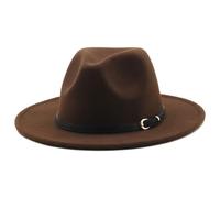 Heyann Chapeau Fedora Femme Homme Classique avec bord large avec boucle de ceinture en feutre Unisexe Chapeau Trilby Homme Chapeau Panama Jazz pour Femme Homme, café, M