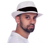 HEYANN Chapeau Paille Homme Blanc XL Fedora Chapeau de Paille Homme Panama pour Homme et Femme en Trilby Fedora Chapeau Panama avec Ruban en Tissu Roll Up Chapeau d'été (Blanc, XL)