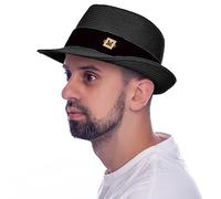 HEYANN Fedora Chapeau de Paille Panama pour Homme et Femme en Trilby Fedora Chapeau Panama avec Ruban en Tissu Roll Up Chapeau d'été (Noir, M)