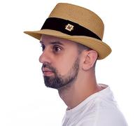 HEYANN Fedora Chapeau de Paille Panama pour Homme et Femme en Trilby Fedora Chapeau Panama avec Ruban en Tissu Roll Up Chapeau d'été（Kaki, M）