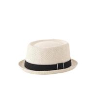 HEYANN Pork Pie Chapeau de paille pour homme Pork Pie Fedora 58 cm Chapeau d'été pour hommes et femmes, bowler plat protection solaire chapeau classique, Blanc laiteux-02, taille unique