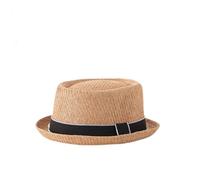 HEYANN Pork Pie Chapeau de paille pour homme Pork Pie Fedora 58 cm Chapeau d'été pour hommes et femmes, bowler plat protection solaire chapeau classique, Kaki 02, taille unique