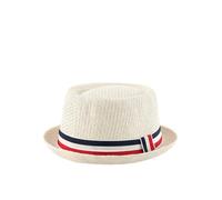 HEYANN Pork Pie Chapeau de paille pour homme Pork Pie Fedora 58 cm Chapeau d'été pour hommes et femmes, bowler plat protection solaire chapeau classique, Blanc laiteux, taille unique