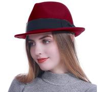 HEYANN Trilby Chapeaux Homme 100% Laine Feutre Fedora Chapeaux à Bord Court, Chapeau Fedora Chapeau Panama pour Homme Classique Jazz Chapeau Derby Party pour Homme Femme, rouge de vineux, M