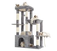 Heybly Arbre à Chat 120cm - Grande Tour pour Chats Adultes avec Base Extra Large, Maison à Chat à Niveaux Multiples avec Meubles en Peluche, Griffoir, Hamac et Jouet à Balle, Gris Clair HCT026W