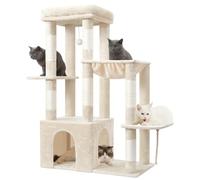 Heybly Arbre à Chat 120cm - Grande Tour pour Chats Adultes avec Base Extra Large, Maison à Chat à Niveaux Multiples avec Meubles en Peluche, Griffoir, Hamac et Jouet à Balle, Beige HCT026M