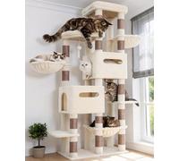 Heybly Arbre à Chat 190cm avec Base Élargie et Ultra-Stable, Tour à Chat XXL pour Grand Chat, Meuble Chat avec 2 Nids, Perchoir, Hamac, Poteaux à Gratter en Sisal, Beige HCT062MJ